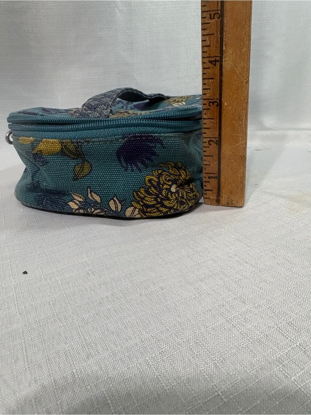 Fossil Teal Floral Zip Cosmetic Case